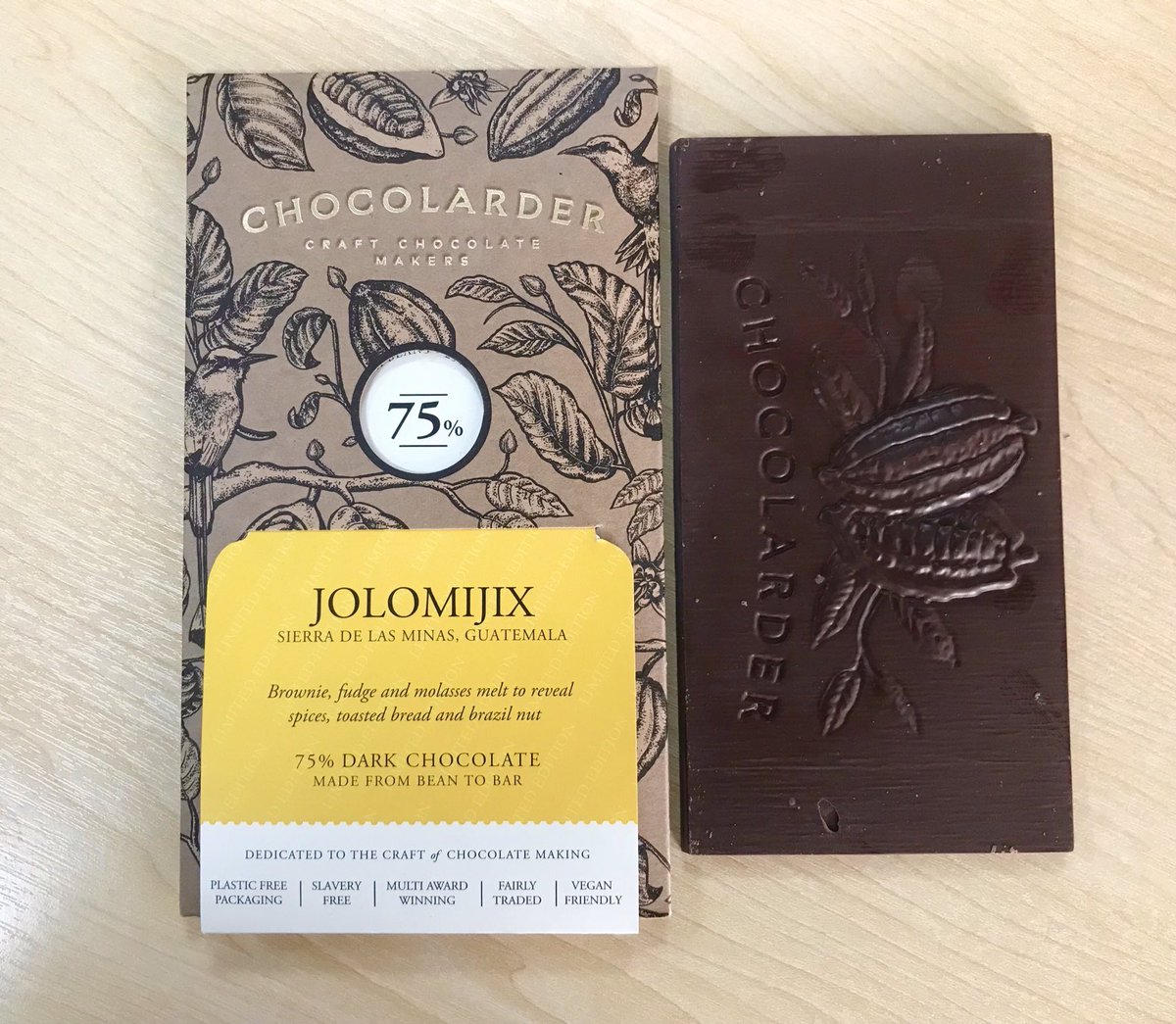Guatemalan beans, crafted with care and love in Cornwall by Chocolarder and very lovely