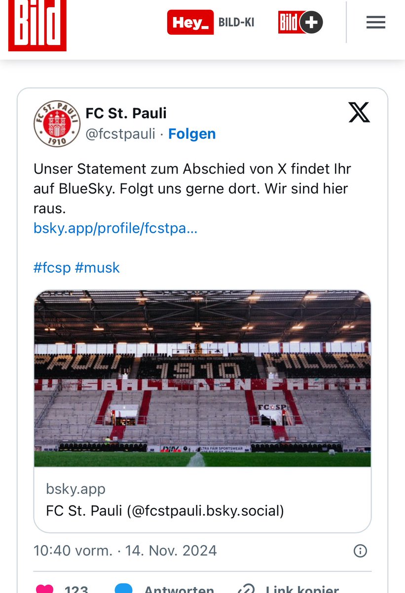 MGGA2021h's tweet photo. Der FC St. Pauli verlässt X und wechselt zum Grünen Kindergarten #Bluesky
 
Sie fühlen sich halt anscheinend nur in der 2.Liga wohl. 

#Absteiger https://t.co/zQRXXUwD7X