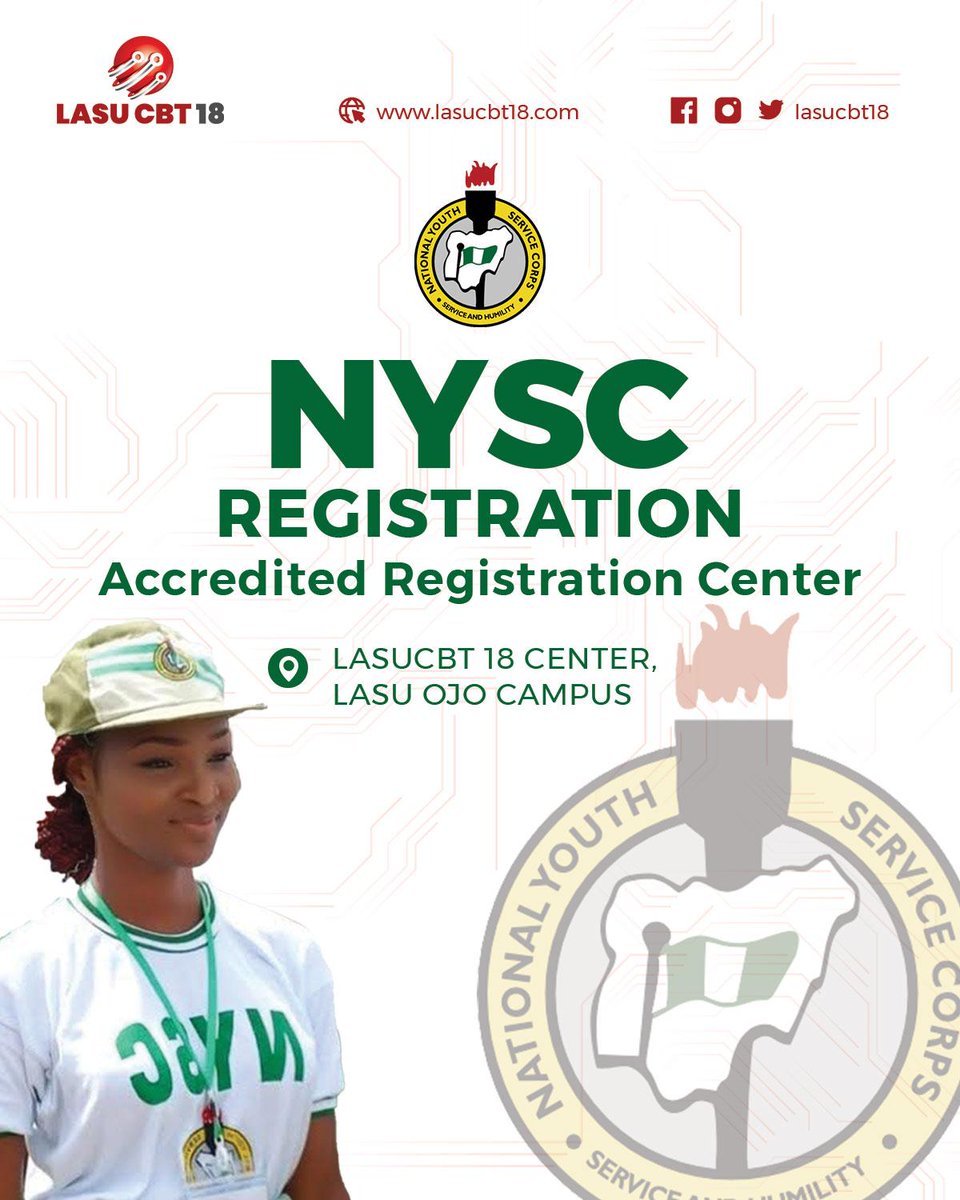 lasucbt18's tweet photo. *NYSC REGISTRATION IS ONGOING!*

Registration for Batch C is currently on.
LASUCBT18 is an accredited registration center.
If you would like to register for your NYSC

Kindly visit us at our venue;
LASUCBT18 CENTER,LASU MAIN CAMPUS,OJO.

#NYSC #verydarkman #ONDO #tuchel #ogun https://t.co/gL9dMzyzzj