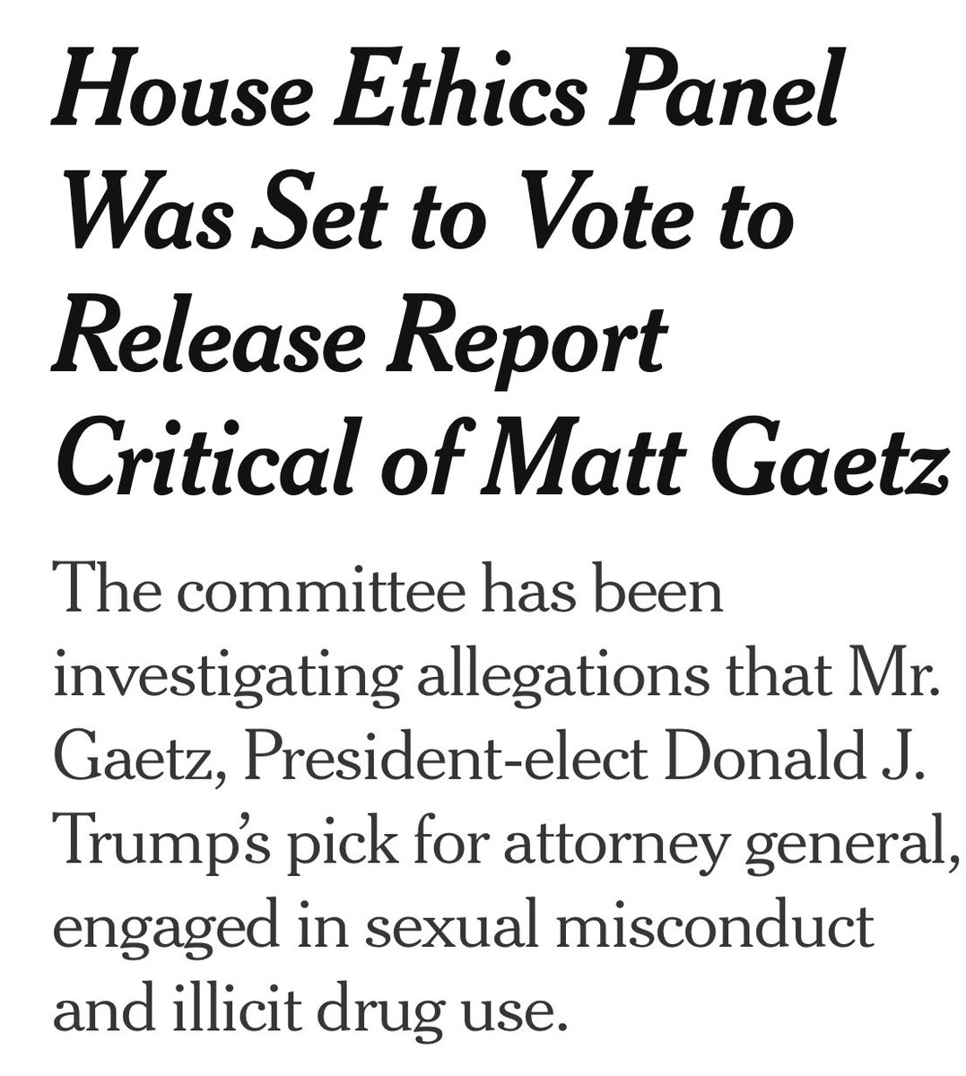 KBAndersen's tweet photo. Resigning from the House to escape imminent censure or removal by the House Ethics Committee for possibly criminal misbehavior, in order to have a clearer track for becoming Attorney General and head of federal law enforcement: an almost unbelievably perfect MAGA move. 1/2 https://t.co/uU6oplYfEO