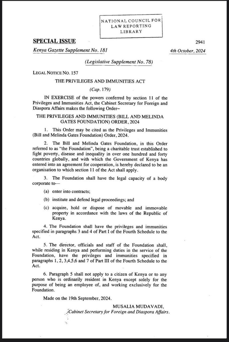 Dear Kenyan brother, Hon Musalia Mudavadi, With all due respect, I am deeply perturbed by the attached Kenya Gazette Notice on Privileges and Immunities. To be sure, myself and many Kenyans I know were educated by the Fulbright Foundation &amp; FORD Foundation and have benefited