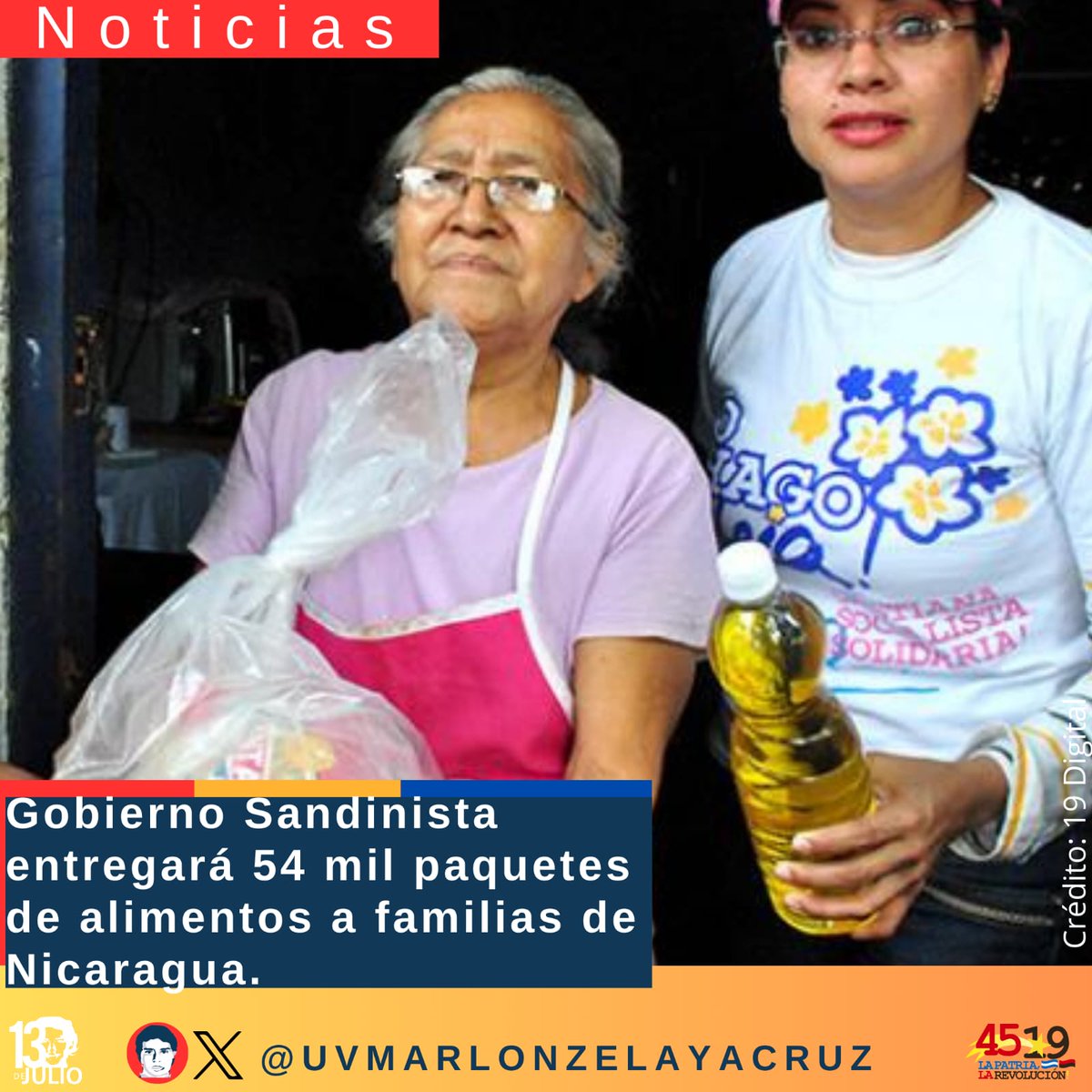 Más de 54 mil paquetes alimenticios solidarios se entregarán a las familias de todo el país. Esta entrega es mensual garantizando los derechos de las familias nicaragüenses
#DanielTiemposDeVictorias
#4519LaPatriaLaRevolución
#SomosUNAN
#SoyCSM
