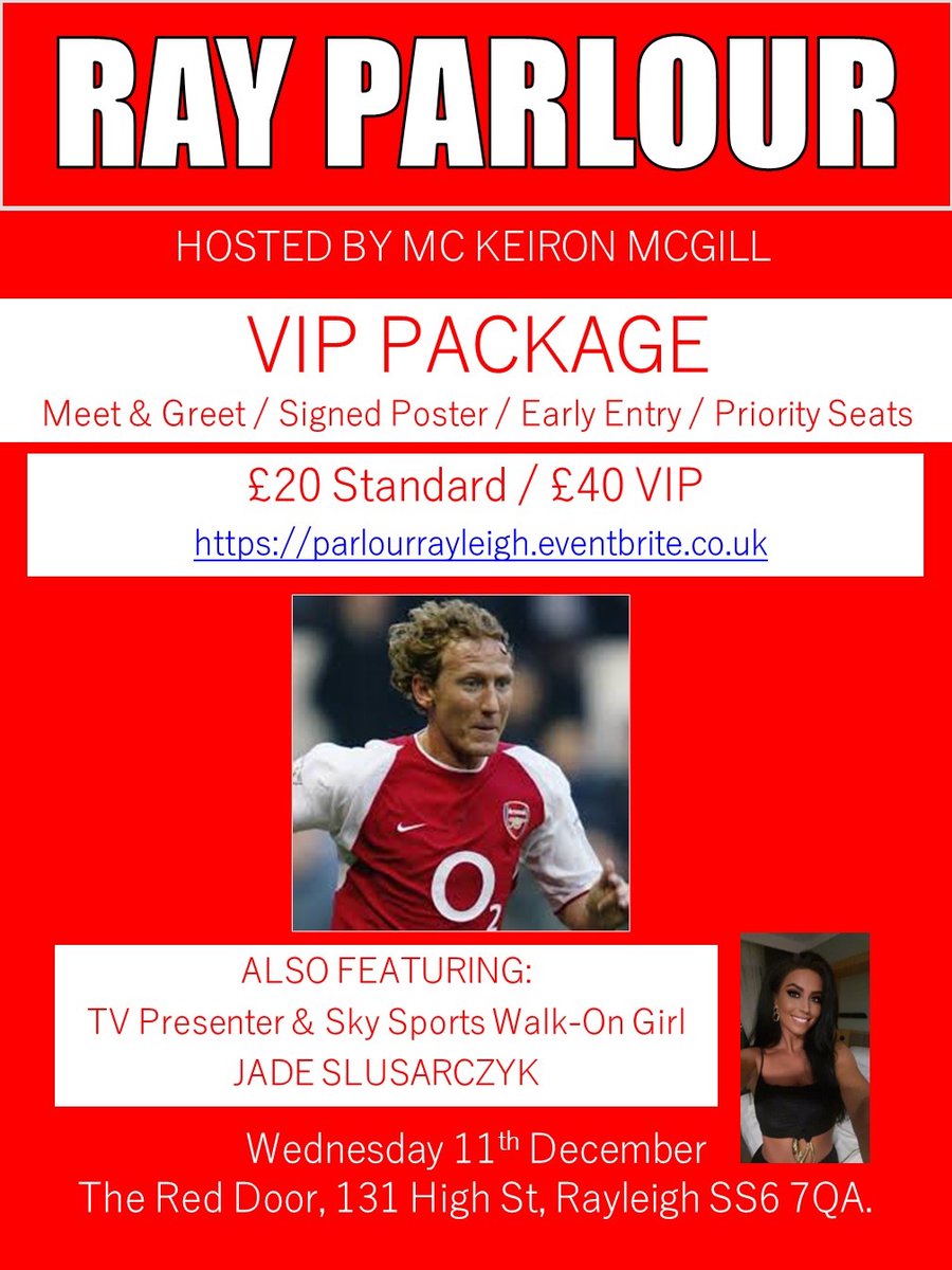 4 weeks away from this tremendous event in Rayleigh…and down to last 40 tickets!

Also starring <a href="/Miss_Poulton/">Jade Slusarczyk</a> 

Link is parlourrayleigh.eventbrite.co.uk

#rayleighevents #rayparlour #arsenal

<a href="/RayIeigh/">Rayleigh, Essex</a> <a href="/YouAreMyArsenal/">You Are My Arsenal</a> <a href="/Essexarsenal/">Peter</a> <a href="/theafcpage/">The AFC Page</a> <a href="/me_afc1886/">Michael Marson</a>