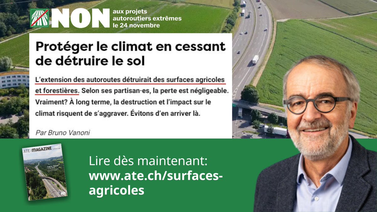Sacrifier des terres pour deux voies de plus? Bruno Vanoni dit NON aux projets autoroutiers extrêmes: Protéger les terres agricoles, c’est protéger le climat!
👉 Lire l'article complet: ate.ch/surfaces-agric…