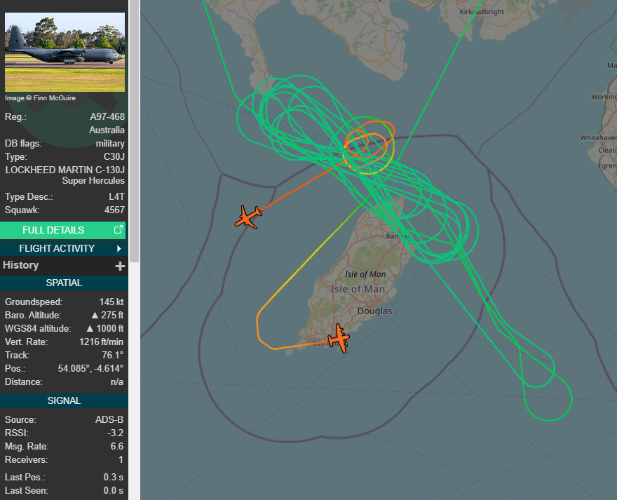 LynxTotem's tweet photo. Poseidon P8 ZP807 UK Military and the LOCKHEED MARTIN C-130J Super Hercules A97-468
Australia military, very interested in Isle of Man this morning. #p8 #c130 #ZP807 #A97468 #isleofman #falcn01 https://t.co/tg2ormAhzF