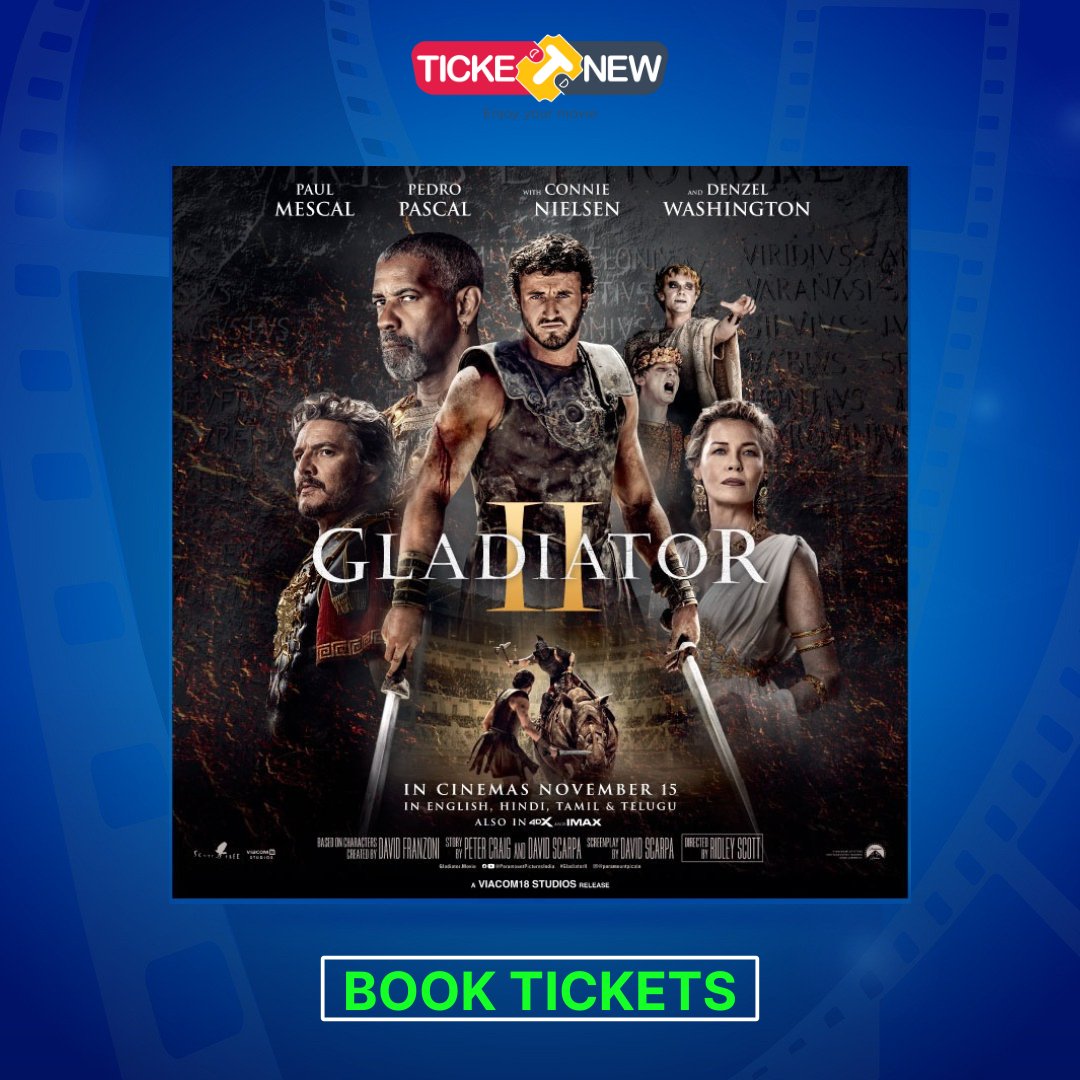 TicketNew (@ticketnew) on Twitter photo Step into the arena once more! ⚔️
#GladiatorII hits the big screens tomorrow. Watch the legacy unfold in English, Hindi, Tamil & Telugu, available in 4DX & IMAX!
Don’t wait – grab your tickets here:
shorturl.at/5FcDa
#GladiatorMovie <a href="/ParamountPicsIN/">Paramount India</a> Step into the arena once more! ⚔️
#GladiatorII hits the big screens tomorrow. Watch the legacy unfold in English, Hindi, Tamil & Telugu, available in 4DX & IMAX!
Don’t wait – grab your tickets here:
shorturl.at/5FcDa
#GladiatorMovie <a href="/ParamountPicsIN/">Paramount India</a>