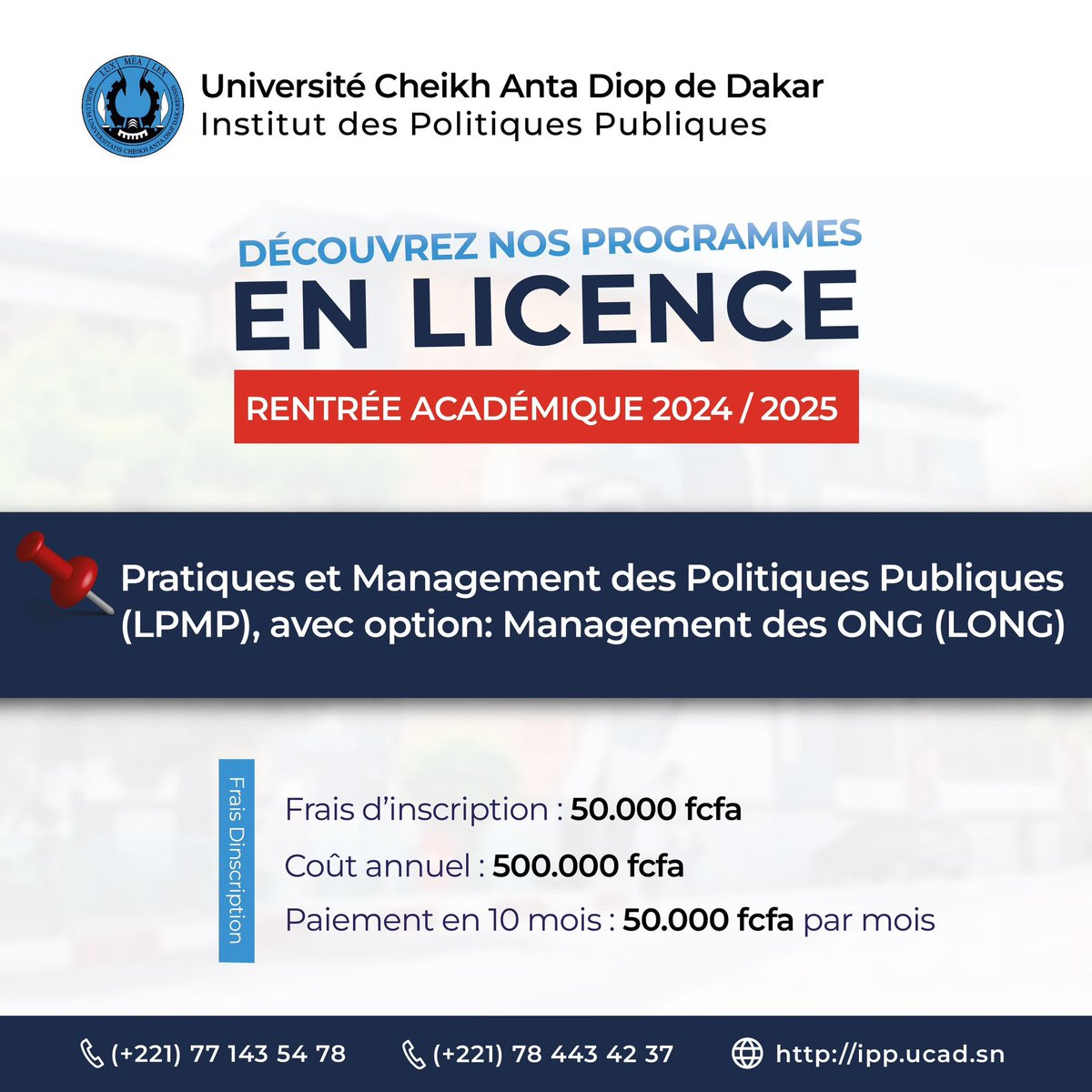 ipp1_ucad's tweet photo. 🎓 Licence en Pratiques et Management des Politiques Publiques (LPMP) à l’Institut des Politiques Publiques (IPP) de l’Université Cheikh Anta Diop de Dakar.

🌟 Devenez un acteur du changement ! Rejoignez notre programme et préparez-vous à façonner l’avenir de notre pays https://t.co/G9W94gCJVK
