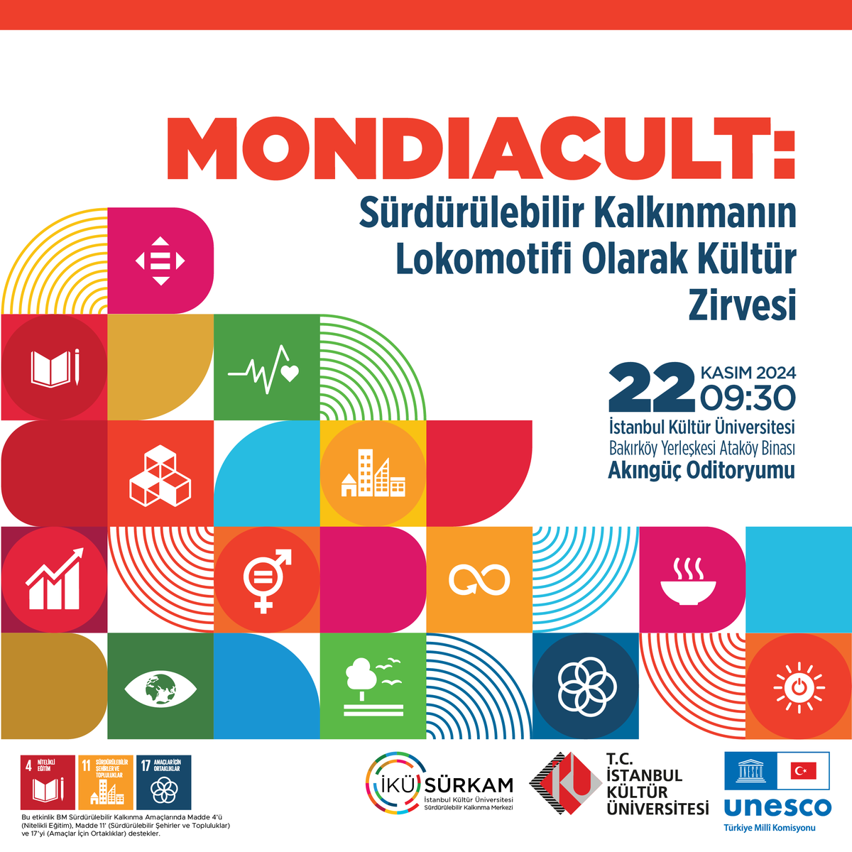 UNESCO Türkiye Millî Komisyonu iş birliği ile 22 Kasım Cuma günü Akıngüç Oditoryumu ve Sanat Merkezi'nde “MONDIACULT: Sürdürülebilir Kalkınmanın Lokomotifi Olarak Kültür” zirvesi gerçekleştirilecektir. 

Detaylı bilgi ve kayıt için: iku.edu.tr/index.php/tr/d…

<a href="/UNESCO_Turkey/">UTMK</a>