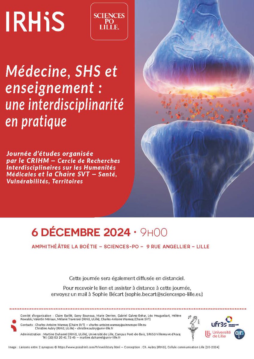Samy Bounoua (@bounouasamy) on Twitter photo Le 6 décembre prochain aura lieu, à <a href="/ScPoLille/">Sciences Po Lille</a>, la journée d'études "Médecine, SHS et enseignement : une interdisciplinarité en pratique".
Cette JE est organisée dans le cadre du CRIHM, séminaire de l'<a href="/IRHiS_ULille/">IRHiS_ULille</a>
Une visio est prévue ! Le programme ⤵️
irhis.univ-lille.fr/detail-event/j… Le 6 décembre prochain aura lieu, à <a href="/ScPoLille/">Sciences Po Lille</a>, la journée d'études "Médecine, SHS et enseignement : une interdisciplinarité en pratique".
Cette JE est organisée dans le cadre du CRIHM, séminaire de l'<a href="/IRHiS_ULille/">IRHiS_ULille</a>
Une visio est prévue ! Le programme ⤵️
irhis.univ-lille.fr/detail-event/j…