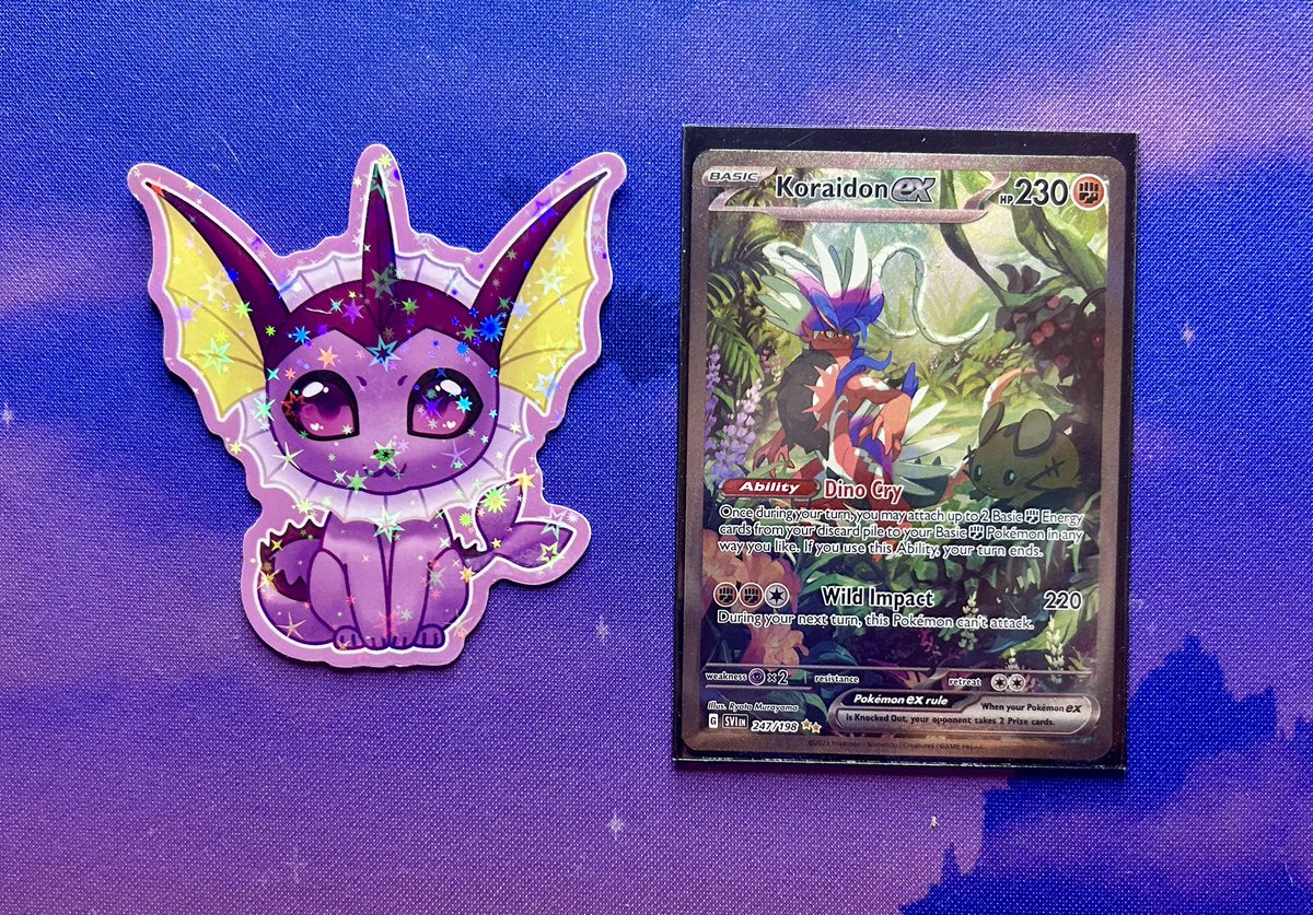 Rheaquaza's tweet photo. 🌟💫✨Giveaway!✨💫🌟

One person will will this shiny Vaporeon sticker and Koraidon SIR!

To Enter: ✅ Retweet! 

Winner will be drawn on Thursday, November 21st! https://t.co/VKQUzVTJMR