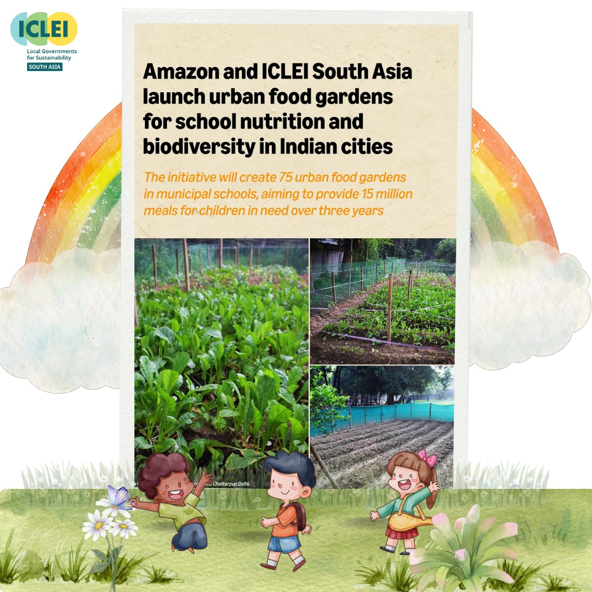 On #ChildrensDay, we're thrilled to announce a game-changing partnership between <a href="/amazon/">Amazon</a> and <a href="/ICLEISouthAsia/">ICLEI South Asia</a> ! 🌍 

Together, we're launching 75 urban food gardens in schools India. 

Learn More: aboutamazon.in/news/sustainab…