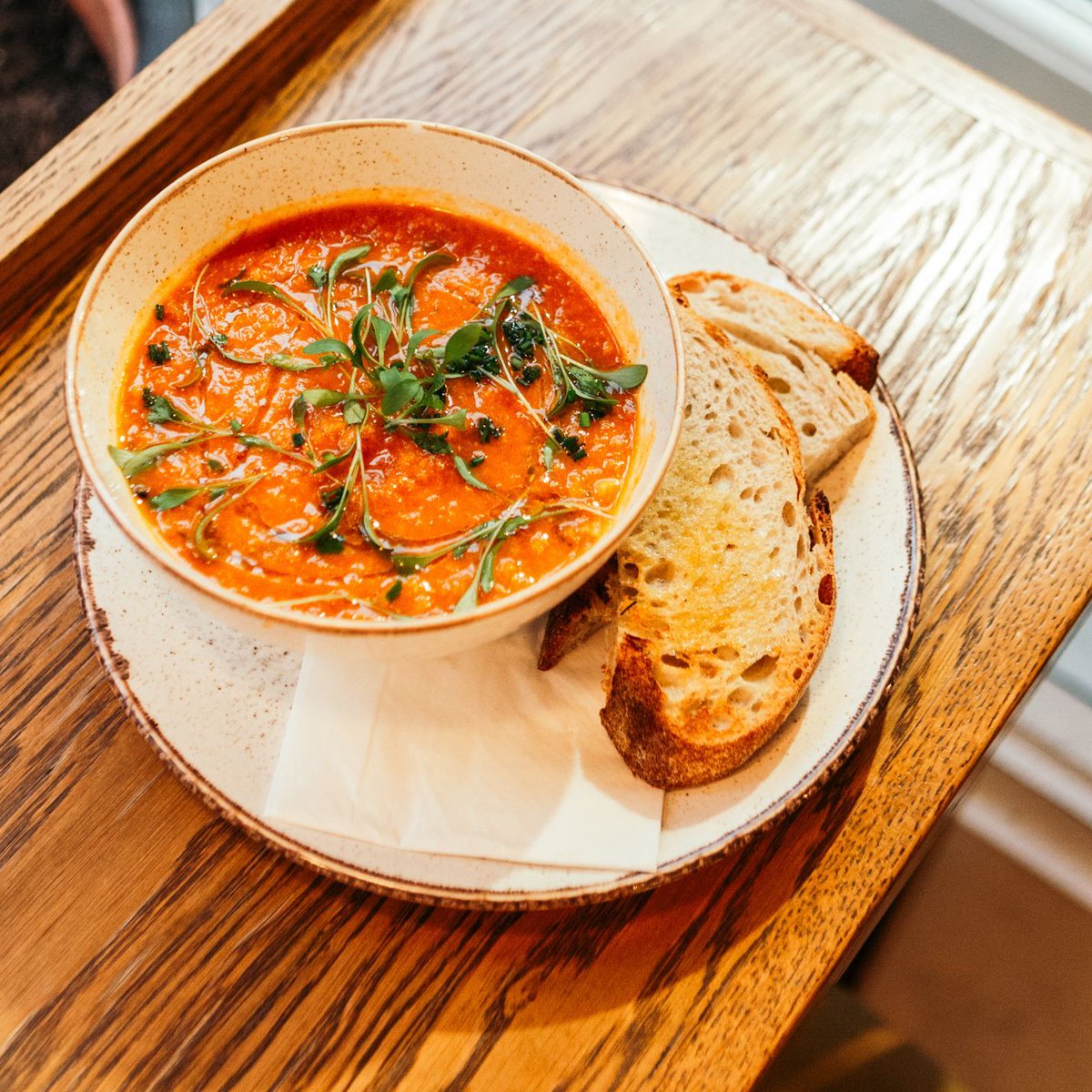 Soup season is here! Come and join us for lunch and try our soup of the day: pumpkin and tomato soup served with toasted buttered sourdough bread.