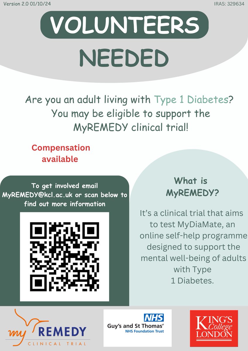 #WorldDiabetesDay2024 we are proud to support people with diabetes with our research funded by #BT1DUK please contact us if you are interested in our CBT for people with T1D study, MyREMEDY: