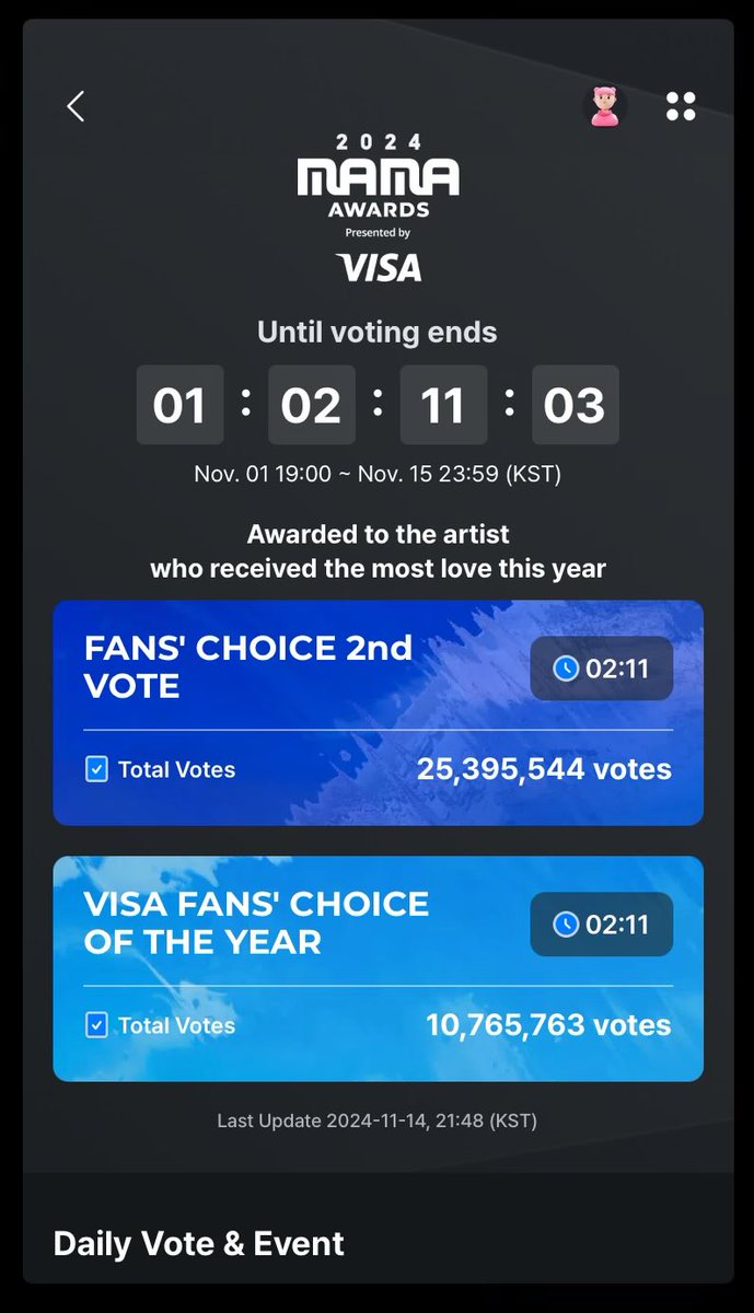 this will end tomorrow. Please keep on voting ! 🥹

#2024MAMAVOTE #seventeen