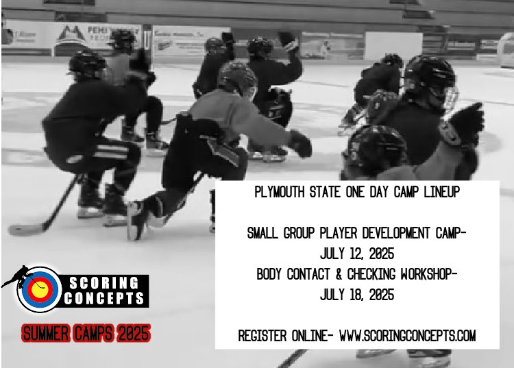 AndrewTrimble7's tweet photo. Pleased to announce the 2025 Summer Camp Lineup at Plymouth State University!
5 unique camps and curriculums at one of the best facilities in New Hampshire.
Sign up today !
https://t.co/HnPyysa8OW
#summercamp #hockeycamp #scoringconcepts https://t.co/llvaR5fla6