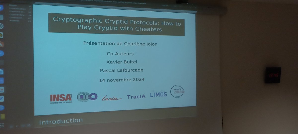 1/2 journée @mathenjeans à l' <a href="/insacvl/">INSA CVL</a>.  Charlène Jojon nous propose une conférence sur la cryptographie avant que nous présentions l'état de nos recherches sur les 3 sujets choisis par les élèves <a href="/m2navarre/">m2navarre</a>. <a href="/maths_ot/">MATHS_OT : Maths dans l'ac. d’Orléans-Tours</a>