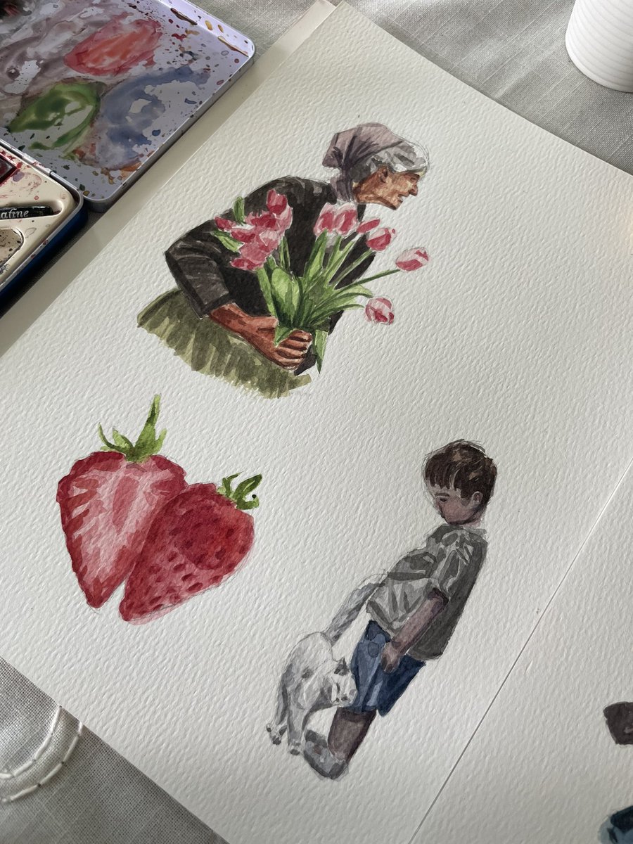 sofajasmani's tweet image. More watercolor, the strawberries didn't turn out right but whateverrrr
