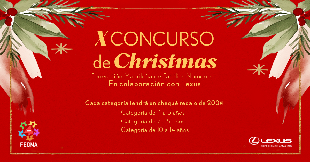 fedma_madrid's tweet photo. ¡¡Ya está aquí!! Nuestro X #CONCURSO DE #CHRISTMAS de la Federación Madrileña de #FamiliasNumerosas (#FEDMA) que un año más gracias a @LexusSpain pone en juego 3 cheques regalo de El Corte Inglés por valor de 200€ cada uno ¡participa ahora! https://t.co/9mkR6IgTIE https://t.co/3tgbUAV6lC