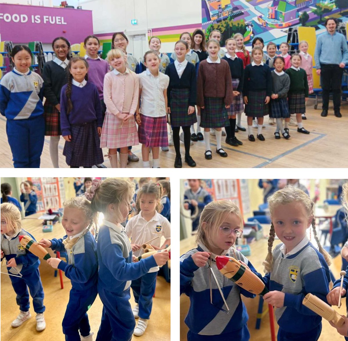 There's music in the air... Class One had great fun with all the new music instruments this week and it was great to see the Friday Choir up and running!