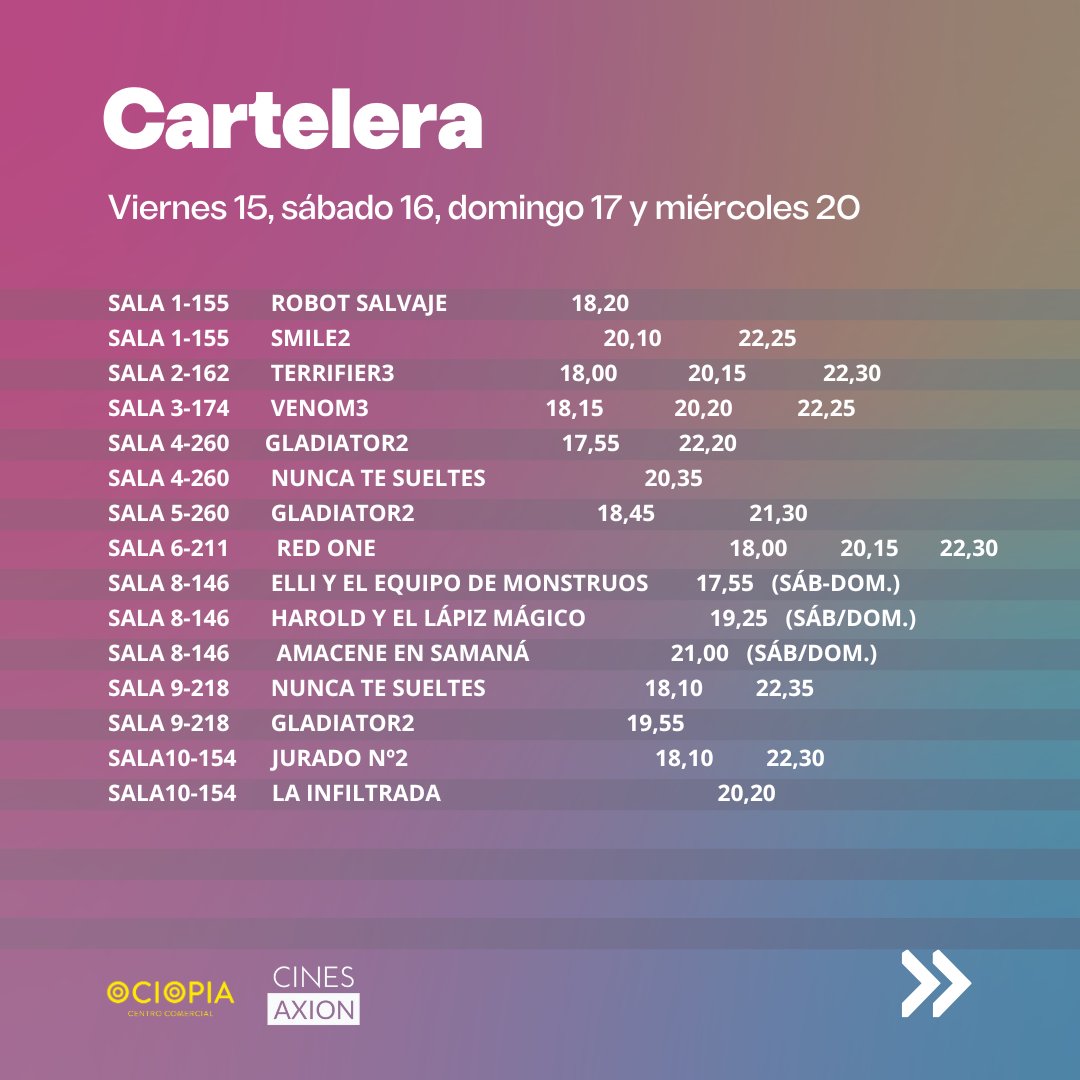 ccociopia's tweet photo. 🎬 ¡No te pierdas los últimos estrenos en el Centro Comercial Ociopia! 🎥 Descubre la nueva cartelera de esta semana y vive la magia del cine🍿 https://t.co/D7qwS9YpSQ