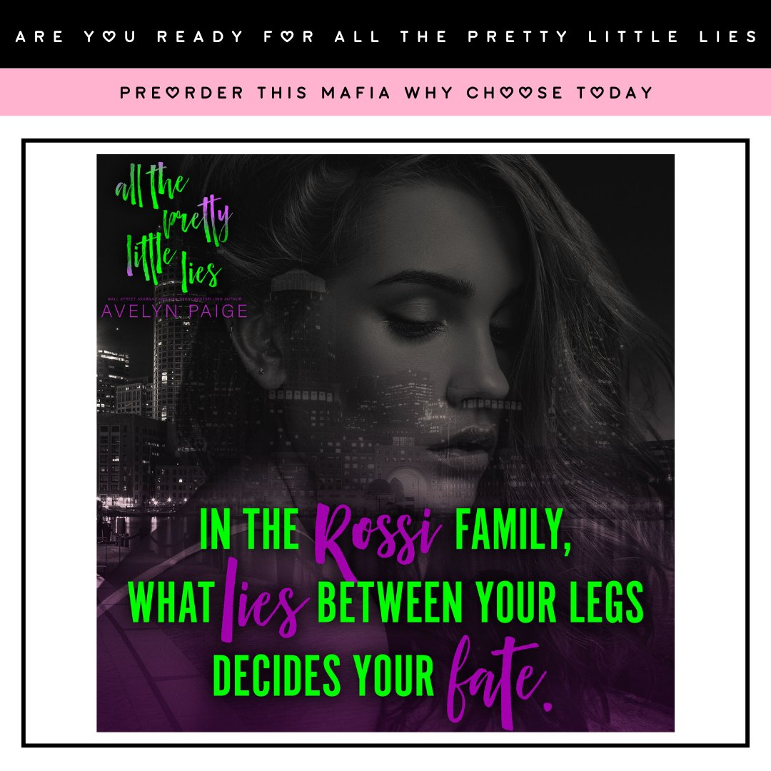 All The Pretty Little Lies by Avelyn Paige is releasing 11/29! Preorder this #Mafia #WhyChoose today!

#Preorder: geni.us/atpllevents

#BroodyHeroes #EmotionalScars #Possessive