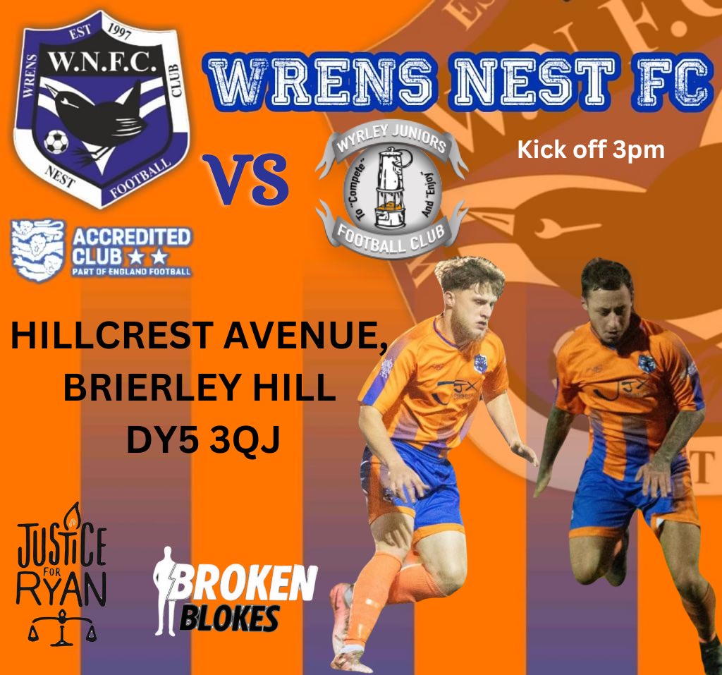 We look to get back to winning ways the weekend as we host <a href="/wyrleyjuniors/">Wyrley Juniors FC</a> 

Wyrley currently sit 12th in the table after being reformed at the start of the season, Saturday we look to take all 3 points.

Entry:
£5 Adults
£3 Concessions
U12s Free

<a href="/JusticeFor_Ryan/">Justice For Ryan</a> 
<a href="/brokenblokes/">Headz Up Cic</a>