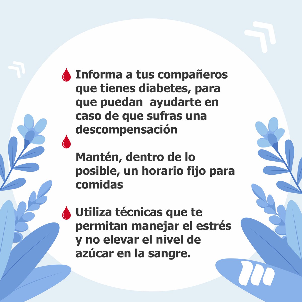 La diabetes es una enfermedad que afecta a millones de personas en todo el mundo. 

En el Día Mundial de la Diabetes, te dejamos algunas recomendaciones para que puedas enfrentarla de mejor manera durante tu jornada laboral.

¡Guarda y comparte esta información!