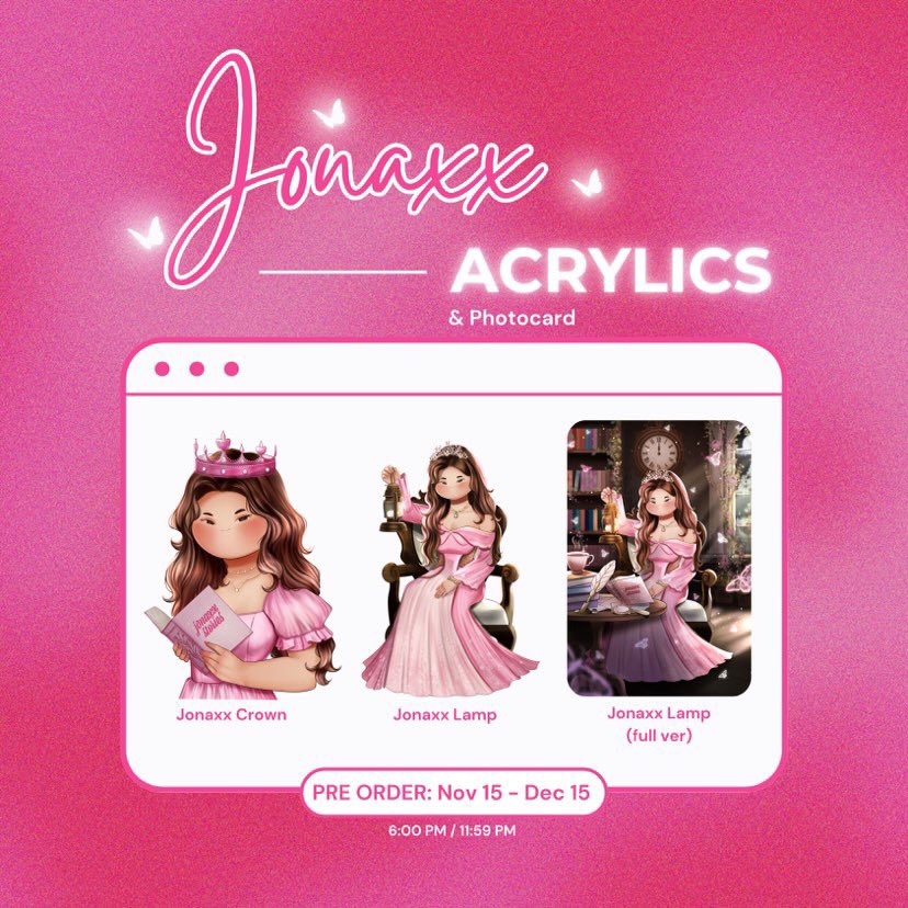 𝗝𝗢𝗡𝗔𝗫𝗫 𝗔𝗖𝗥𝗬𝗟𝗜𝗖𝗦 - 𝗣𝗿𝗲-𝗢𝗿𝗱𝗲𝗿 𝗶𝘀 𝗢𝗣𝗘𝗡

Get ready to add these Jonaxx acrylics by StudioVIII to your collection!

Pre-Order Period: November 15 - December 15, 2025 (6:00 PM)
Mode of Payment: GCash (PAYO)
Mode of Delivery: J&amp;T Express