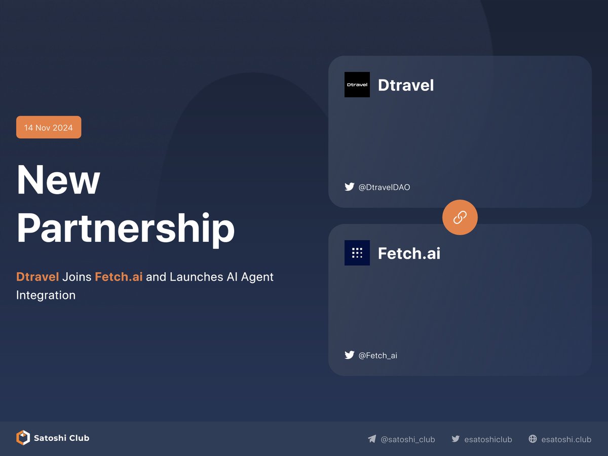 esatoshiclub's tweet photo. .@DtravelDAO has joined @Fetch_ai and introduced its AI agent to the Fetch_ai marketplace, marking a step forward in decentralized travel and AI-powered booking solutions. https://t.co/KAg9W7rwFR