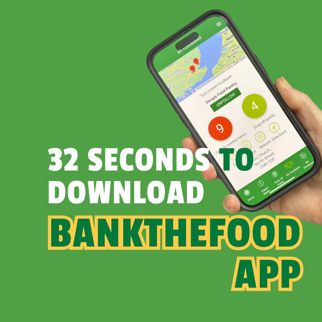 BanktheFoodUK's tweet photo. ⏱️It takes just 32 seconds to download the free BanktheFood app.
⌛32 seconds to help your local food bank help those in your community in need.
🕰️32 seconds to find out what’s most-needed.
⌚It’s time to make a difference.

#32Seconds #BankTheFood #MakeADifference https://t.co/HEItTxDZLz