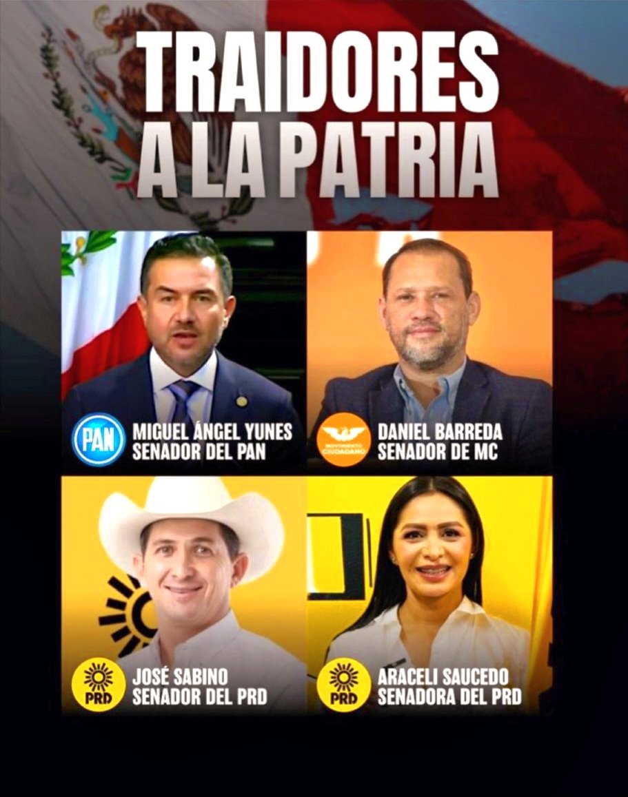 chucho_cuerero's tweet photo. Hace 65 días, estos 4
@DanielBarredaP
@MYunesMarquez
@reye_saucedo
@J_SabinoHerrera
 vendieron a México junto con @YoconYunes   @cynthialopezc1 y
Alberto Pérez Dayán 

Que no haya un sólo momento que dejemos de recordarles a estos cobardes la vileza que le han hecho a México. https://t.co/s36gaOYDKk