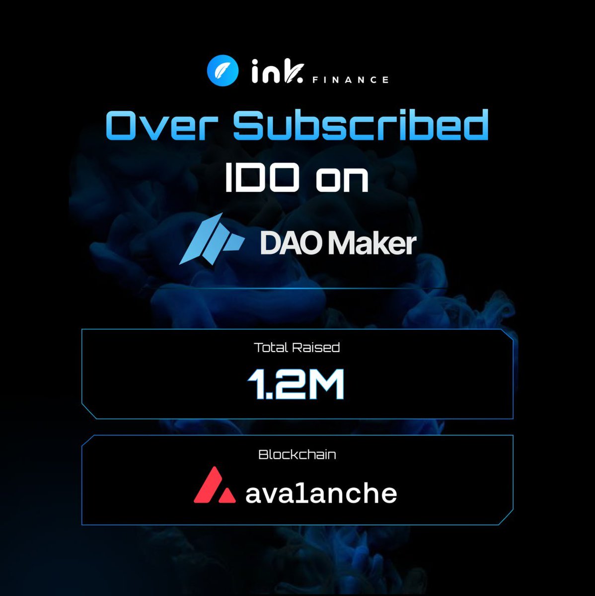 We're pleased to announce that Ink Finance's IDO on <a href="/daomaker/">DAO Maker</a>  has been met with an overwhelming response, reaching full subscription and raising $1.2 million. 

This milestone reflects the strong confidence from our community and partners as we advance our mission to reshape