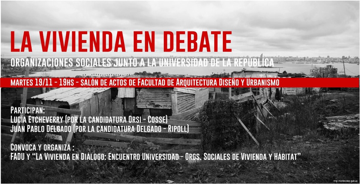 🗣📣 La Vivienda en Debate☀🌈

🤔 Si te interesa cuales son las políticas de vivienda y hábitat social que llevará adelante el próximo gobierno, te invitamos a participar del primer debate pre electoral sobre esta temática