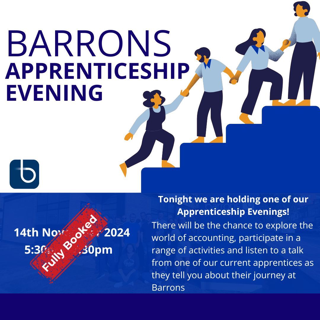 Barrons Leigh on Sea (@barrons_bds) on Twitter photo Explore your options beyond university at our apprenticeship evening and take your first step towards a successful accounting career.
Though tonight is fully booked we will be holding more so please get in contact!
📞Telephone: 01702 481910
📧Email: mail@barrons-bds.com Explore your options beyond university at our apprenticeship evening and take your first step towards a successful accounting career.
Though tonight is fully booked we will be holding more so please get in contact!
📞Telephone: 01702 481910
📧Email: mail@barrons-bds.com