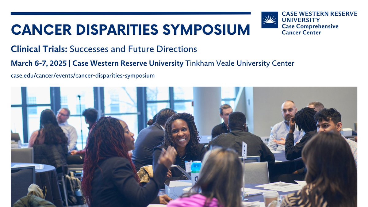 Registration is open for Case CCC's Cancer Disparities Symposium! Join us March 6-7, 2025, for two days of presentations and group discussions about the successes and future directions of clinical trials. Learn more and register to attend at case.edu/cancer/events/….