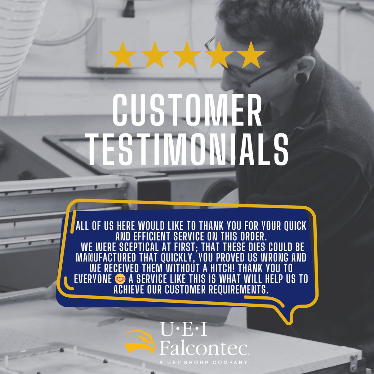 Wow - smiles all around here at UEI Falcontec 🙌  We're thrilled to receive feedback like this and we are so grateful for our incredible customers! Teamwork really does make the dream work! 🌟 

#excellenceineveryimpression #teamwork #ueifalcontec #ueigroup #copper #brass