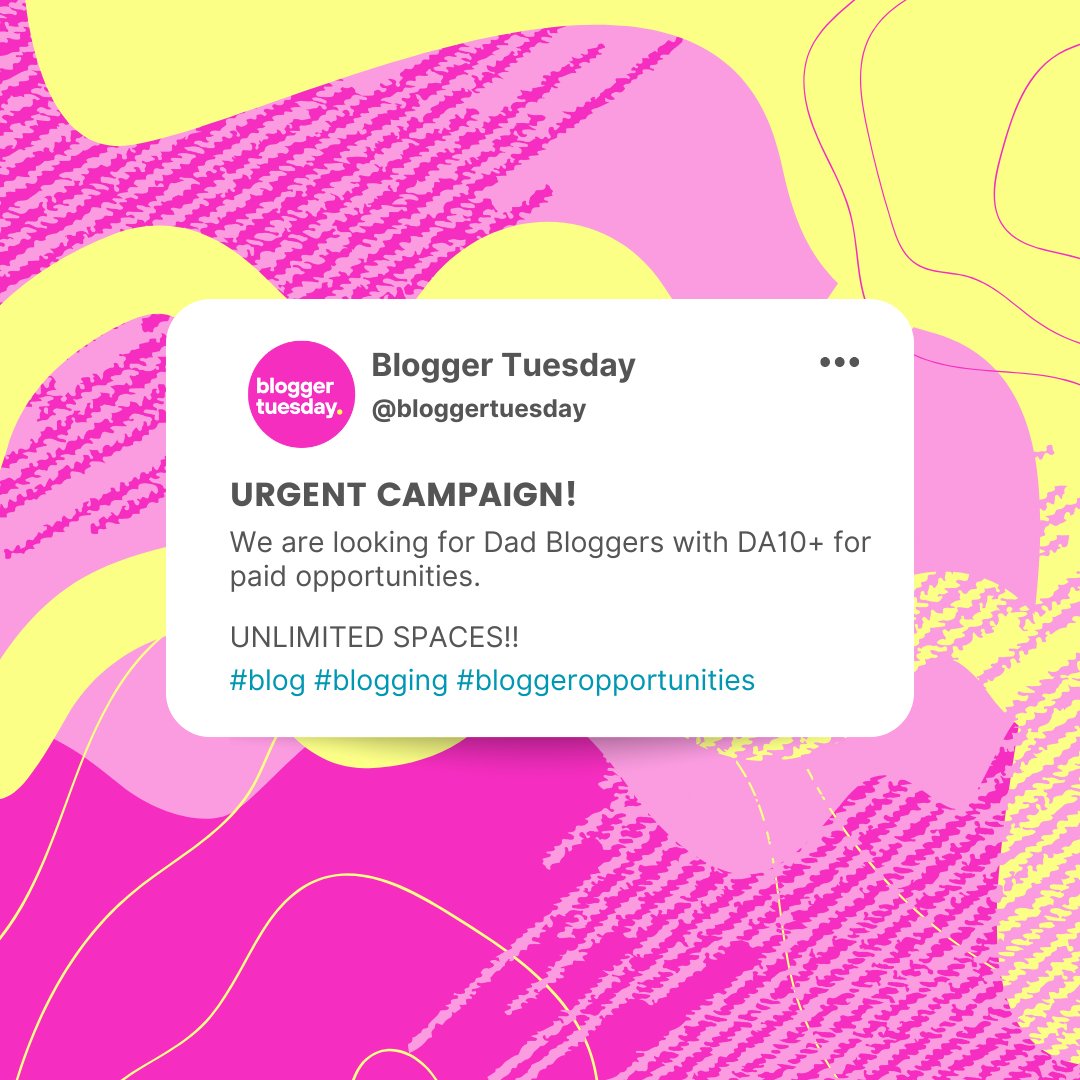 BloggerTuesday's tweet image. 🚀🚀 CALLING ALL BLOGGERS! 📣📣

We have unlimited positions available for bloggers within the Dad niche! 💪💪

Drop your links below if you think you fit this category 👇

#DadBlog #DadLife #Fatherhood #ParentingBlog #BloggerCommunity