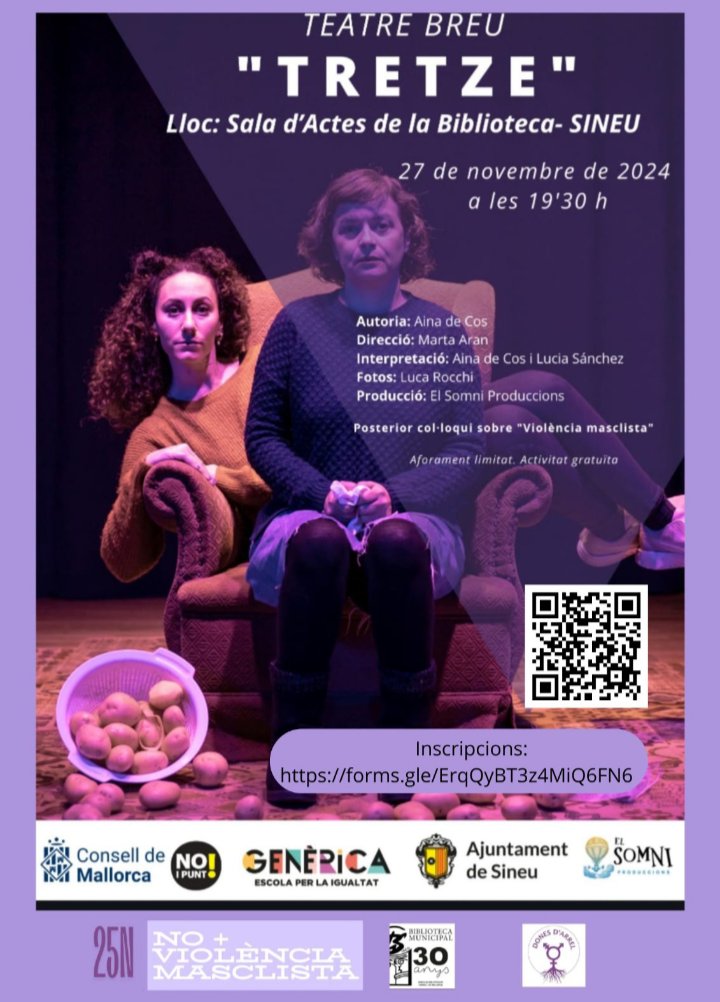 El proper dimecres dia 27 de novembre a les 19.30h a la <a href="/BiblioSineu/">Biblioteca de Sineu</a> tenim teatre breu amb l'obra TRETZE. 
forms.gle/ErqQyBT3z4MiQ6…
<a href="/ajsineu/">Ajuntament de Sineu</a>
<a href="/dingolasineu/">Díngola, info Sineu</a>
<a href="/ElSomni/">El Somni Produccions</a> 
<a href="/ConselldeMca/">Consell de Mallorca</a> 
<a href="/bibliomallorca/">Bibliomallorca</a>