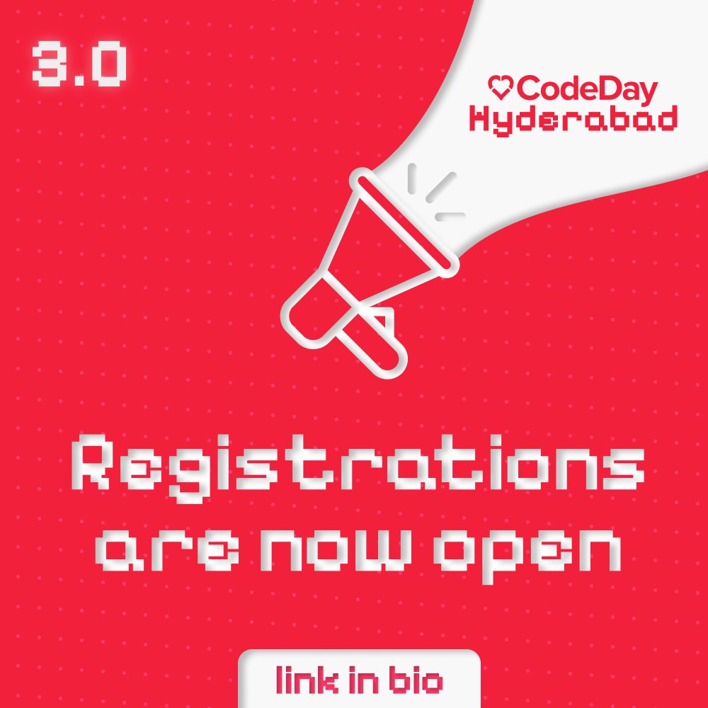 Aaannnddd... We're back! This Children's Day we're gifting you all the ultimate gift of registrations for CodeDay Hyderabad 🥳🥳🥳. Get your friends by using the code "SOCIALS25" and have an amazing time at CodeDay Hyderabad on the 14th and 15th of December 😎😉