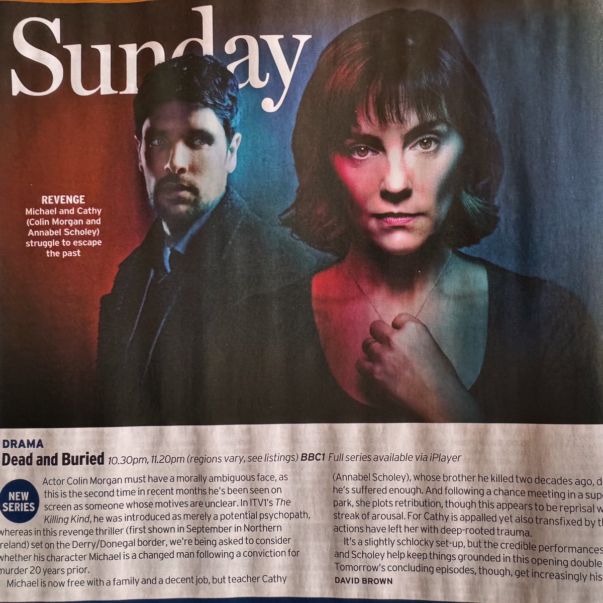 “Dead and Buried” is back on @bbcone this Sunday! Great feature in Radio Times, starring Annabel Scholey and Colin Morgan. #deadandburied #bbcone #composer #soundtrack