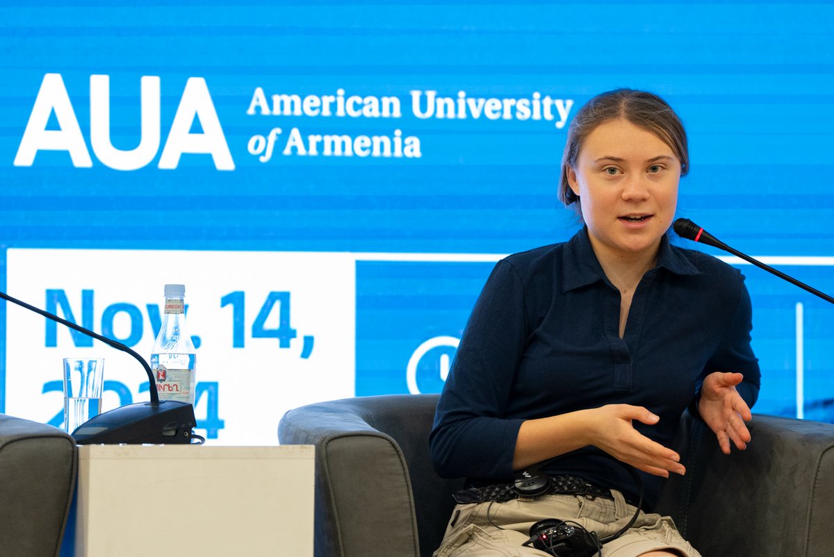 AUAtweets's tweet photo. Today, #AUA hosted internationally renowned climate justice activist #GretaThunberg. As part of her visit, Thunberg met with AUA President Dr. Bruce Boghosian and participated in a panel session.

Read all about the panel at the link below:
https://t.co/tRUuxUMarB https://t.co/Lga2FDysZ1