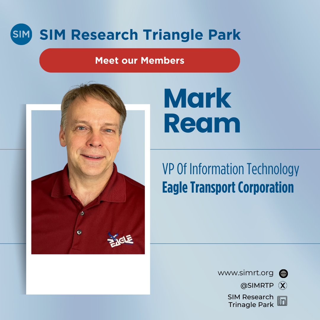 SIM - Research Triangle Park welcomes one of our newest members in 2024, Mark Ream, Vice President of Information Technology, with <a href="/EagleTransport_/">Eagle Transport Corp.</a>