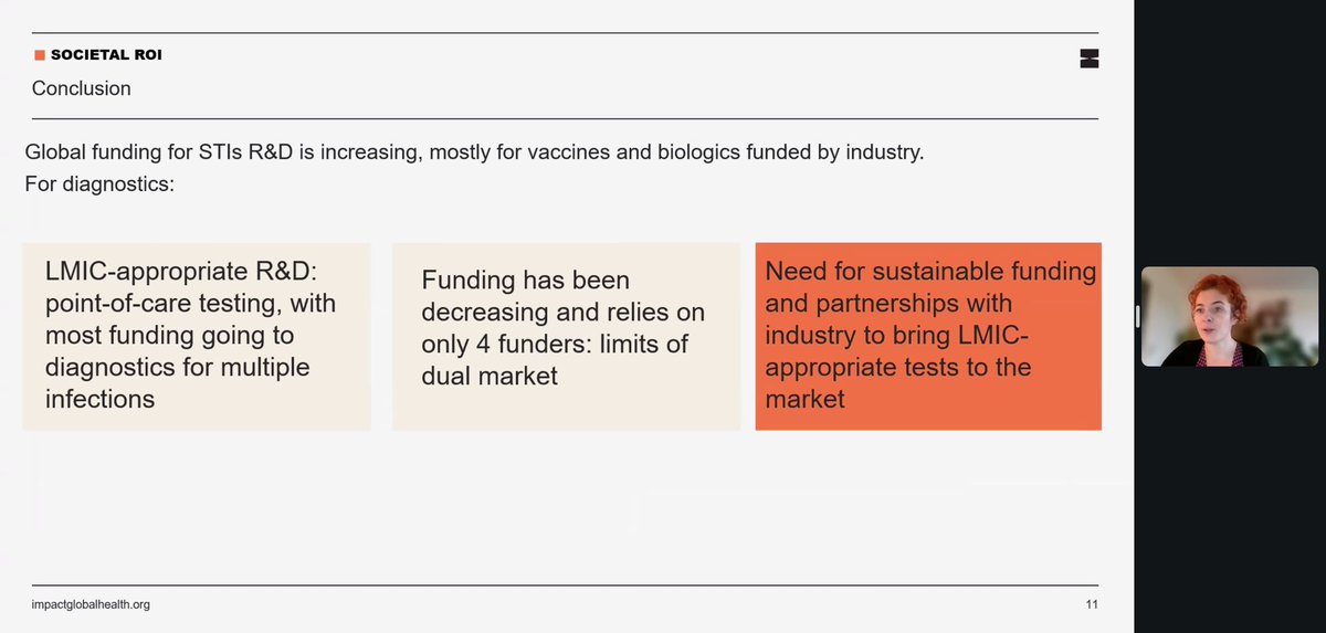 AVAC (@hivpxresearch) on Twitter photo Cécile Ventola of <a href="/imglobalhealth/">Impact Global Health</a> brings home some key takeaways for #STI R&D:
📍Global funding increasing, mostly for vaccines
📍 Funding for diagnostics decreasing and dependent on 4 funders
📍 Sustainable funding and partnerships with industry is needed for appropriate tests Cécile Ventola of <a href="/imglobalhealth/">Impact Global Health</a> brings home some key takeaways for #STI R&D:
📍Global funding increasing, mostly for vaccines
📍 Funding for diagnostics decreasing and dependent on 4 funders
📍 Sustainable funding and partnerships with industry is needed for appropriate tests