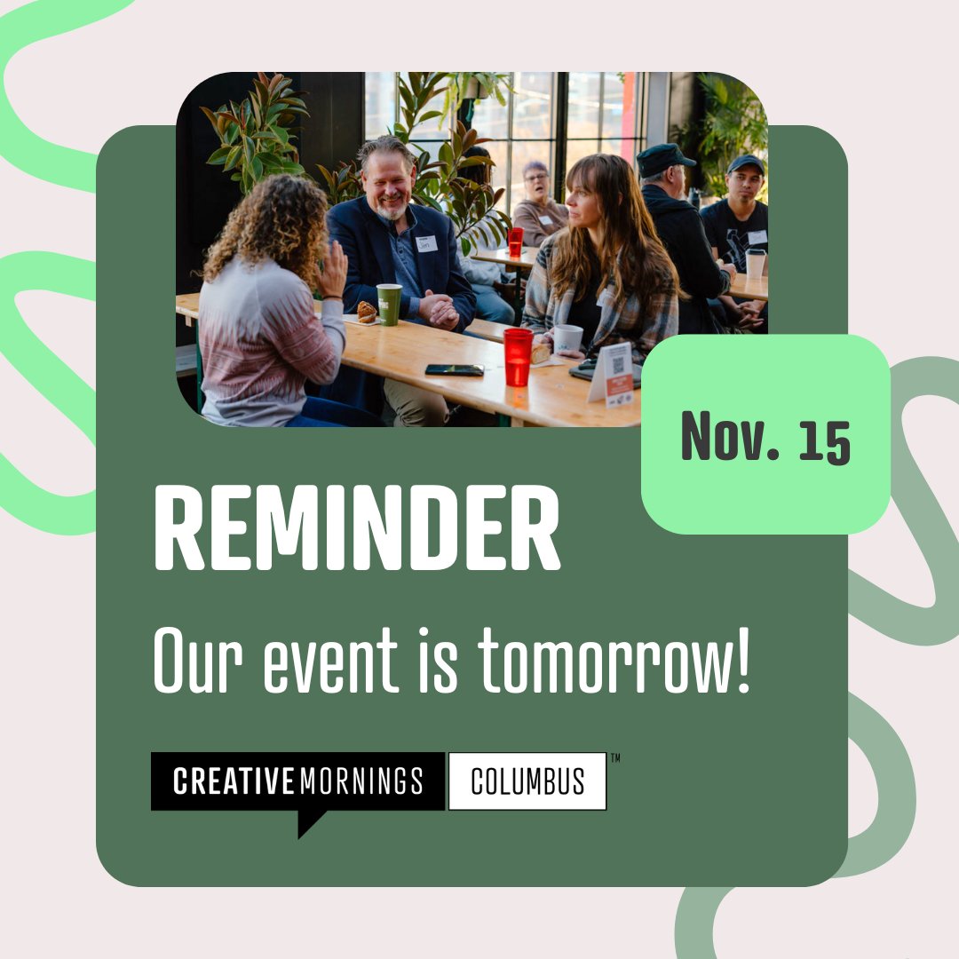 There's still time to register for our event tomorrow, Friday, November 15! Our theme is THREAD and we will be hearing from Sophie Miller. We will be at the Columbus Museum of Art. Doors open at 8:30 a.m. and the speaker starts at 9 a.m. See you soon! creativemornings.com/talks/sophie-m…