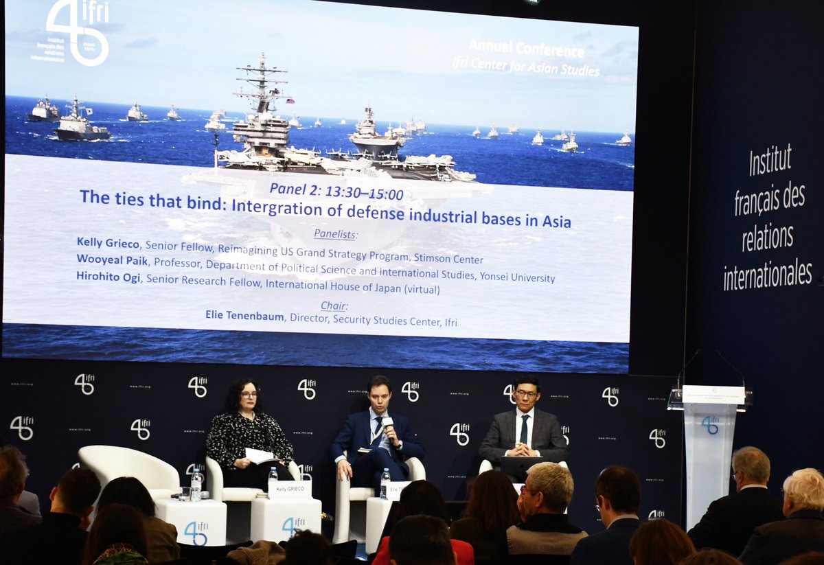 🌏The ties that bind: Integration of defense industrial bases in Asia. 2nd panel of <a href="/IFRI_asie/">Ifri - Centre Asie</a>'s annual conference, with <a href="/ElieTenenbaum/">Elie Tenenbaum</a>, <a href="/ka_grieco/">Kelly Grieco</a>, Wooyeal Paik and Hirohito Ogi.  

🔎More information: ifri.org/en/allied-and-…