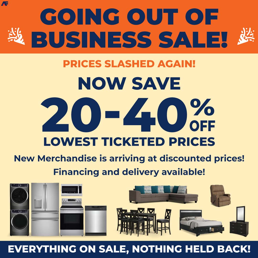 NEW PRICE CUTS, NEW FINDS: Save 20-40% OFF our lowest ticketed prices on *literally* everything! Furniture, appliances, and mattresses—all on sale, with brand-new items still arriving. Hurry in for the BIG savings. 🎉

SHOP SALE: ow.ly/oB5Y50U6W68