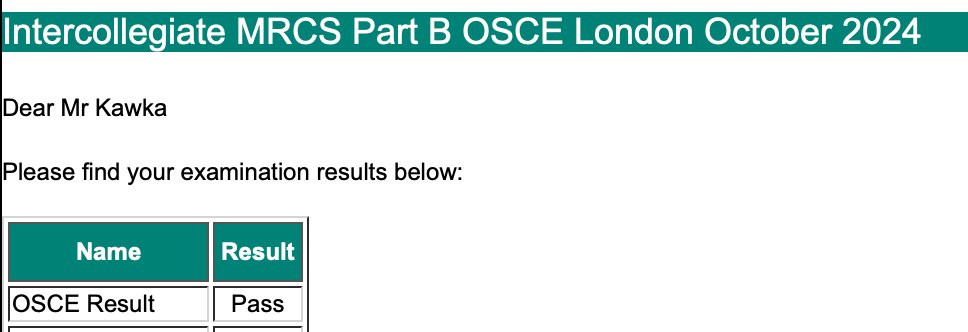 Delighted to have passed my MRCS Part B and becoming a member of <a href="/RCSnews/">The Royal College of Surgeons of England</a>!