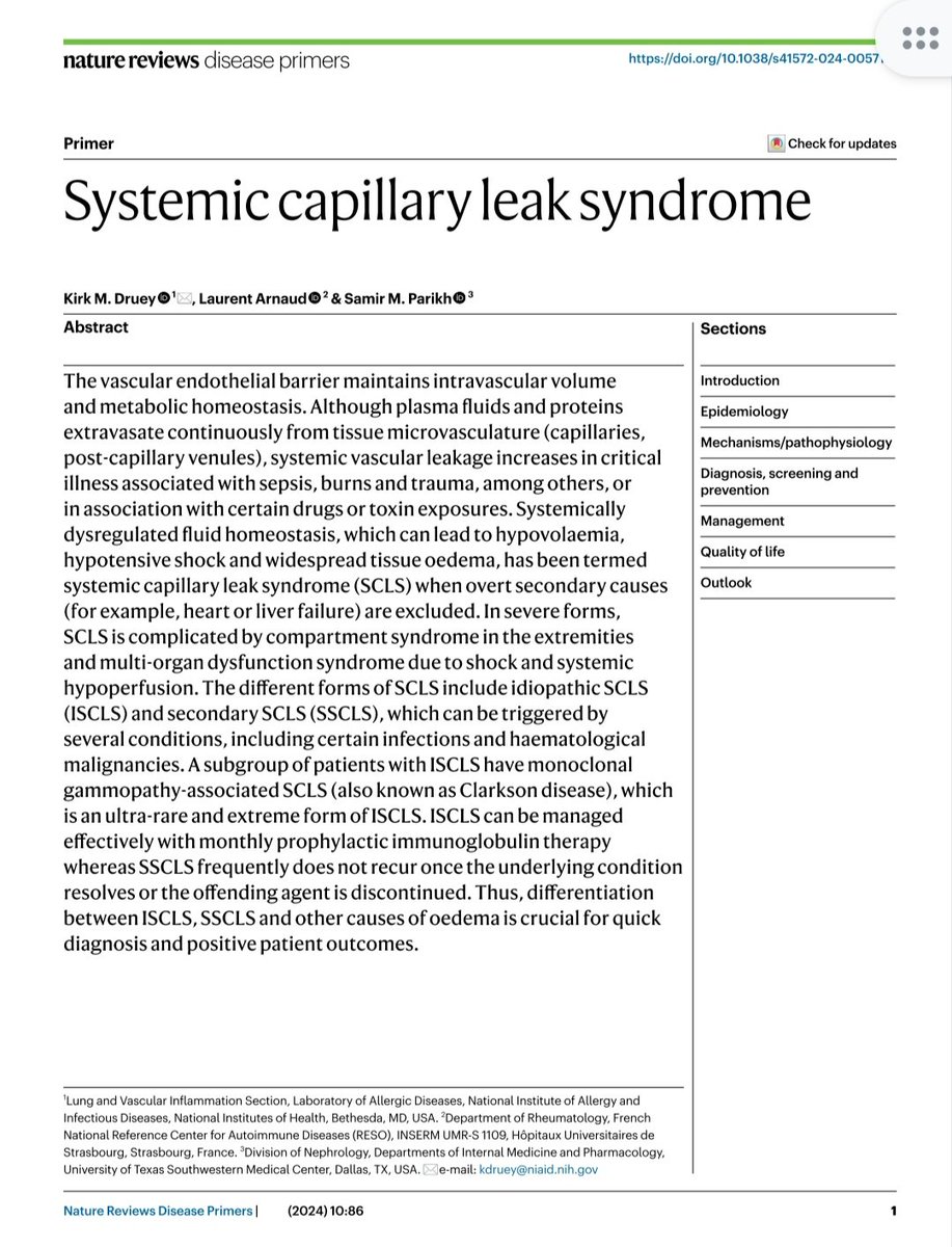 Lupusreference's tweet photo. ✅ Pleasure and honor to have co-authored this Nature Disease Primer on SYSTEMIC CAPILLARY LEAK SYNDROME ⬇️ with Kirk Druey &amp; Samir Parikh 🧑‍🎓
📥 LINK for download: https://t.co/hGWGyb6BVI https://t.co/0jRNQ5MzE0