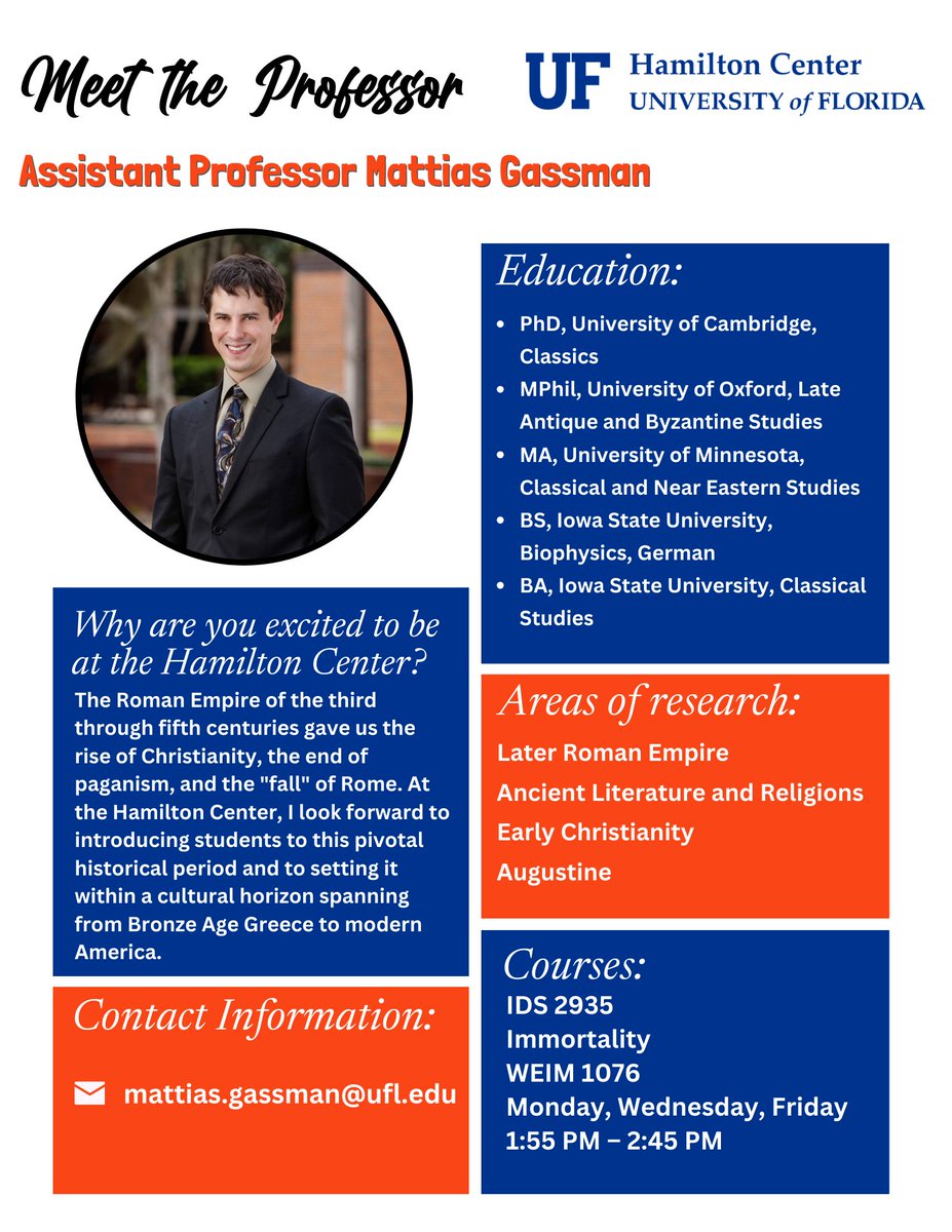 ufhamilton's tweet photo. Meet Assistant Professor Mattias Gassman!
This is part of our Meet the Professor: Hamilton Center Faculty Spotlight series! If you're interested in taking a class with Dr. Gassman, reach out to our advising team today.
https://t.co/82fOT55ewo
#HamiltonCenter #Faculty @UF https://t.co/isNS6GLrj8
