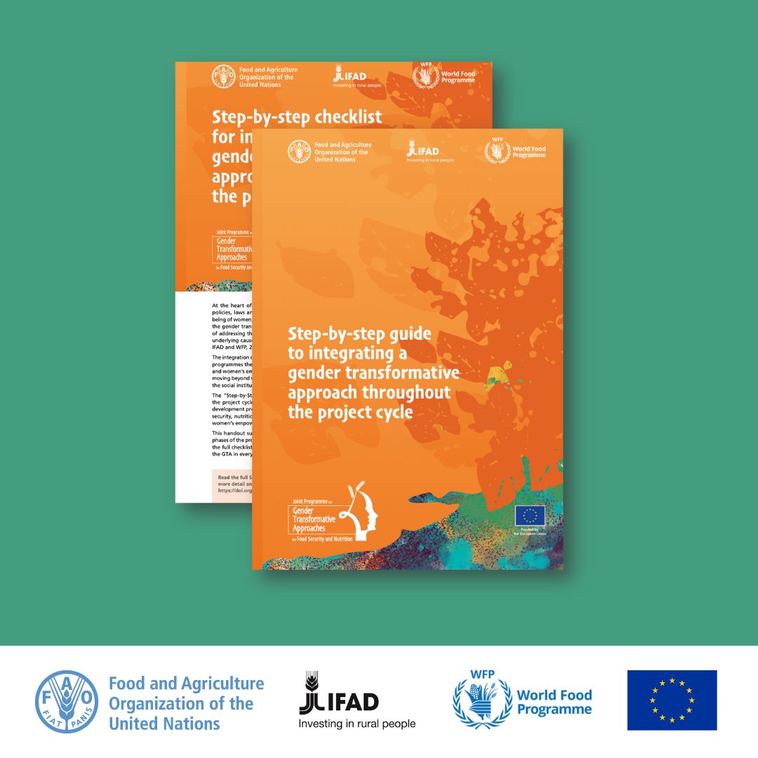 FAOSocioEcon's tweet photo. Out now!

📚 Step-by-step guide to integrating a #GenderTransformativeApproach throughout the project cycle

Published by @FAO @IFAD @WFP through the #JPGTA
Plus: a helpful checklist! 📋

📙https://t.co/ODJQy4AEYu https://t.co/bhVqxn2BWh